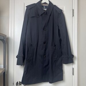 Vintage Acuascutum Navy Blue Trench Coat Overcoat Jacket Mens size 44R No Belt